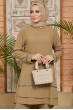 Taş Detaylı Tunik Pantolon Takım - Vizon