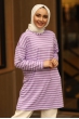 Lila Çizgili Basic Tunik