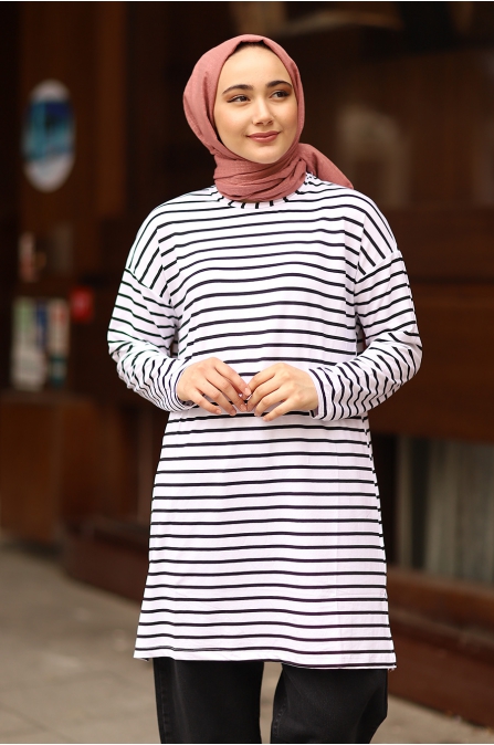 Siyah Çizgili Basic Tunik